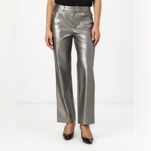 NWT GUESS Metallic Faux Leather Straight-Leg Pants – Gunmetal Silver